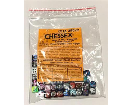 Chessex Gemini Bags of 50 Asst. Dice - Loose Gemini 12mm d6 w/pips Dice