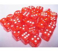 Chessex Translucent 12mm d6 with pips Dice Blocks (36 Dice) - Orange w/white