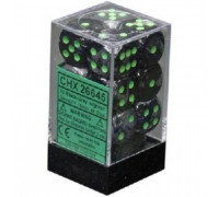 Chessex Gemini 16mm d6 with pips Dice Blocks (12 Dice) - Black-Grey w/green