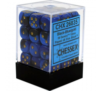 Chessex Gemini 12mm d6 Dice Blocks with pips Dice Blocks (36 Dice) - Black-Blue w/gold