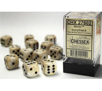 Chessex 16mm d6 with pips Dice Blocks (12 Dice) - Marble Ivory w/black