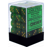 Chessex Signature 12mm d6 with pips Dice Blocks (36 Dice) - Vortex Green w/gold