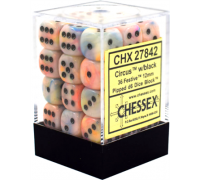 Chessex Signature 12mm d6 with pips Dice Blocks (36 Dice) - Festive Circus w/black