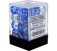 Chessex Signature 12mm d6 with pips Dice Blocks (36 Dice) - Nebula Dark Blue w/white