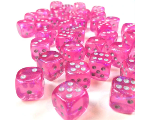 Chessex Borealis 12mm d6 Pink/silver Luminary Dice Block (36 dice)