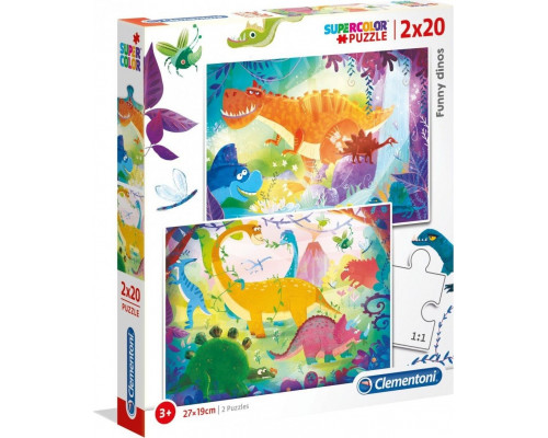 Clementoni Puzzle 2x20 elementów Super Kolor - Śmieszne Dinozaury