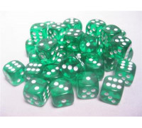 Chessex Translucent 12mm d6 with pips Dice Blocks (36 Dice) - Green w/white