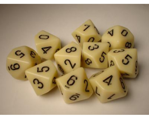 Chessex Opaque Polyhedral Ten d10 Set - Ivory/black