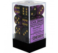 Chessex Gemini 16mm d6 with pips Dice Blocks (12 Dice) - Black-Purple w/gold