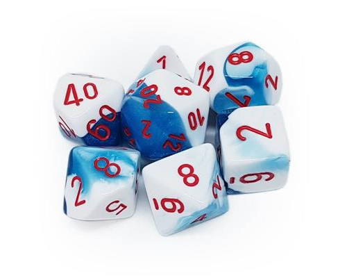 Chessex Gemini Polyhedral 7-Die Set - Astral Blue-White w/red