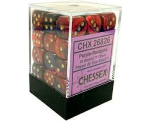 Chessex Gemini 12mm d6 Dice Blocks with pips Dice Blocks (36 Dice) - Purple-Red w/gold