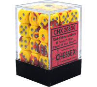 Chessex Gemini 12mm d6 Dice Blocks with pips Dice Blocks (36 Dice) - Red-Yellow w/silver