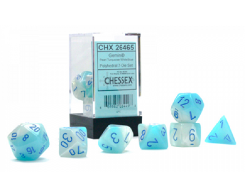 Gemini Polyhedral Pearl Turquoise-White/blue Luminary 7-Die Set