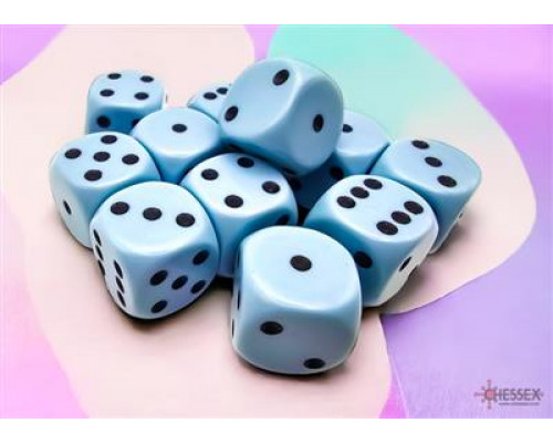 Chessex Opaque Pastel Blue/black 16mm d6 Dice Block (12 dice)