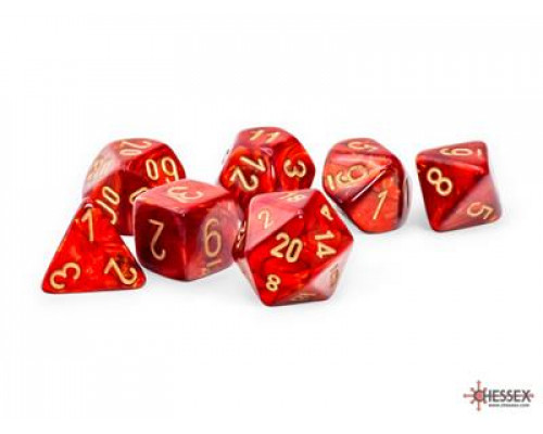 Chessex Marble Scarab® Mega-hedral™ Scarlet™/gold 7-Die Set