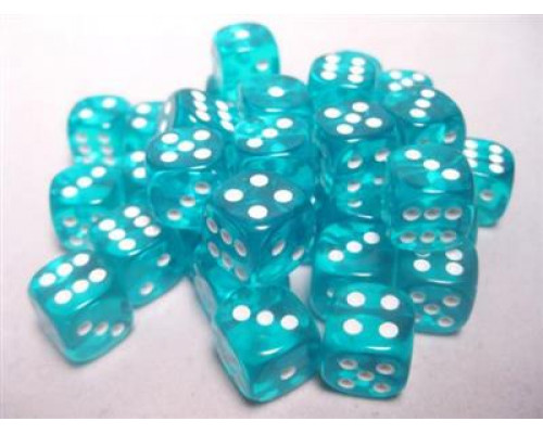 Chessex Translucent 12mm d6 with pips Dice Blocks (36 Dice) - Teal w/white