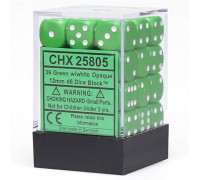 Chessex Opaque 12mm d6 with pips Dice Blocks (36 Dice) - Green w/white