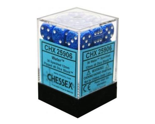 Chessex Speckled 12mm d6 Dice Blocks with Pips (36 Dice) - Water