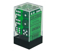 Chessex Translucent 16mm d6 with pips Dice Blocks (12 Dice) - Green w/white
