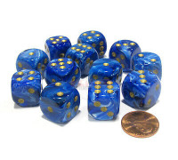 Chessex 16mm d6 with pips Dice Blocks (12 Dice) - Vortex Blue w/gold