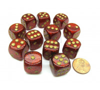 Chessex 16mm d6 with pips Dice Blocks (12 Dice) - Glitter Polyhedral Ruby/gold