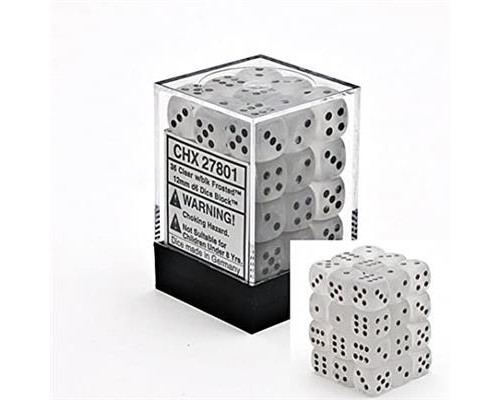 Chessex Signature 12mm d6 with pips Dice Blocks (36 Dice) - Frosted Clear w/black