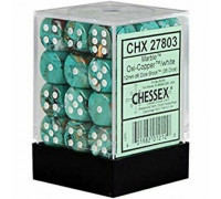 Chessex Signature 12mm d6 with pips Dice Blocks (36 Dice) - Marble Oxi‑Copper/white