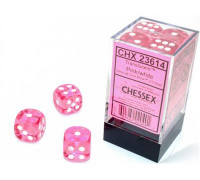 Chessex Translucent Pink/white 16mm d6 Dice Block (12 dice)