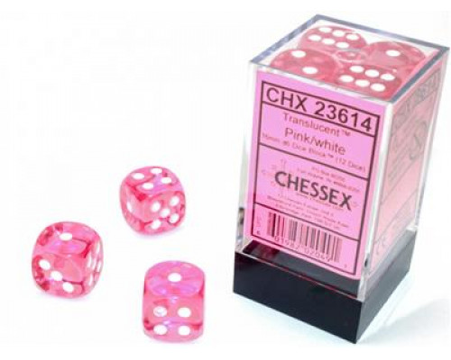 Chessex Translucent Pink/white 16mm d6 Dice Block (12 dice)