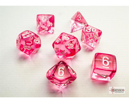 Chessex Translucent Mini-Polyhedral Pink/white 7-Die Set