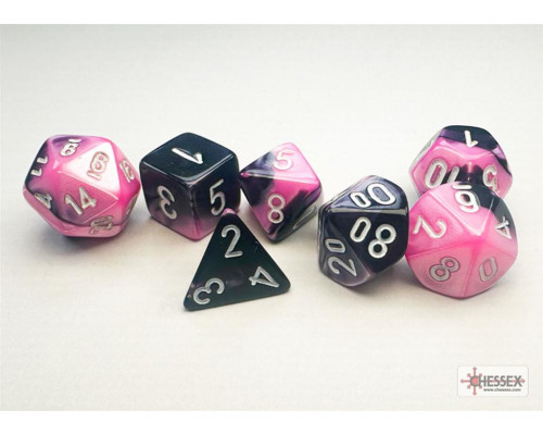 Chessex Gemini Mini-Polyhedral Black-Pink/white 7-Die Set