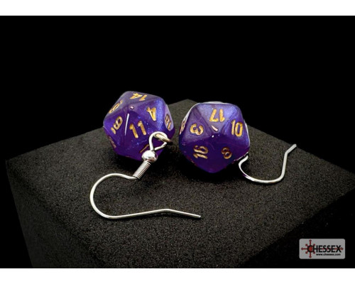 Chessex Hook Earrings Borealis Royal Purple Mini-Poly d20 Pair