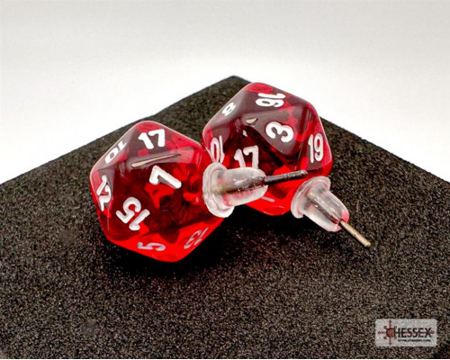 Chessex Stud Earrings Translucent Red Mini-Poly d20 Pair