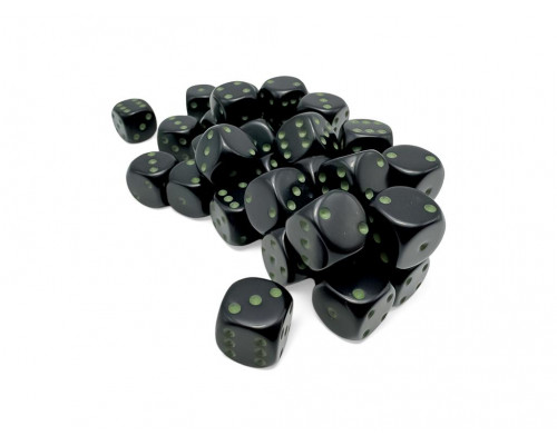 Opaque Black/green 12mm d6 Dice Block (36 dice)