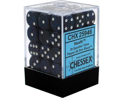 Chessex Speckled 12mm d6 Dice Blocks with Pips (36 Dice) - Stealth