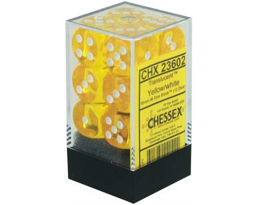 Chessex Translucent 16mm d6 with pips Dice Blocks (12 Dice) - Yellow w/white