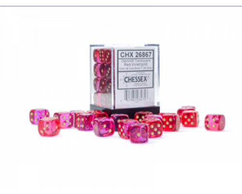 Gemini 12mm d6 Translucent Red-Violet/gold Dice Block (36 dice)