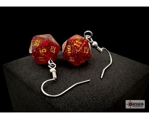 Chessex Hook Earrings Glitter Ruby Mini-Poly d20 Pair