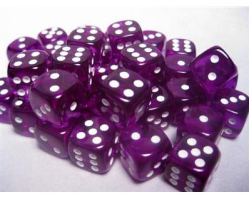 Chessex Translucent 12mm d6 with pips Dice Blocks (36 Dice) - Purple w/white