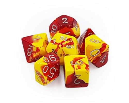 Chessex Gemini Polyhedral 7-Die Set - Red-Yellow w/silver