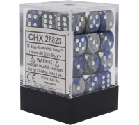 Chessex Gemini 12mm d6 Dice Blocks with pips Dice Blocks (36 Dice) - Blue-Steel w/white