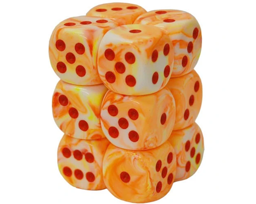 Chessex 16mm d6 with pips Dice Blocks (12 Dice) - Festive Sunburst w/red