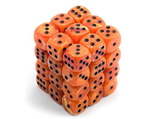 Chessex Signature 12mm d6 with pips Dice Blocks (36 Dice) - Vortex Orange w/black