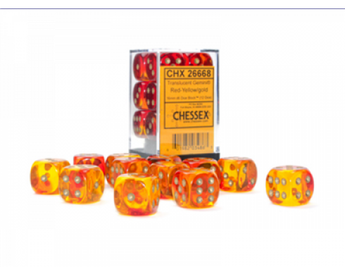 Gemini 16mm d6 Translucent Red-Yellow/gold Dice Block (12 dice)