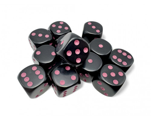 Opaque Black/pink 16mm d6 Dice Block (12 dice)