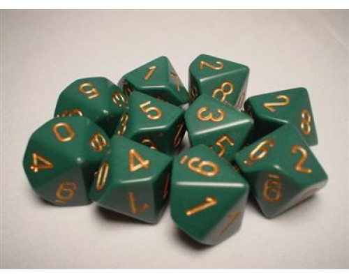 Chessex Opaque Polyhedral Ten d10 Set - Dusty Green/gold