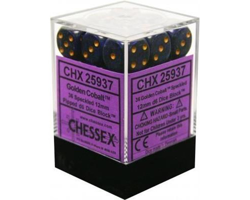 Chessex Speckled 12mm d6 Dice Blocks with Pips (36 Dice) - Golden Cobalt