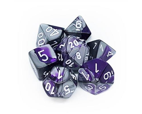 Chessex Gemini Polyhedral 7-Die Set - Purple-Steel w/white