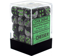 Chessex Gemini 12mm d6 Dice Blocks with pips Dice Blocks (36 Dice) - Black-Grey w/green