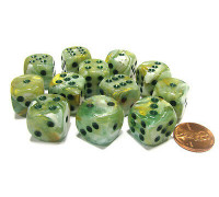 Chessex 16mm d6 with pips Dice Blocks (12 Dice) - Marble Green w/dark green